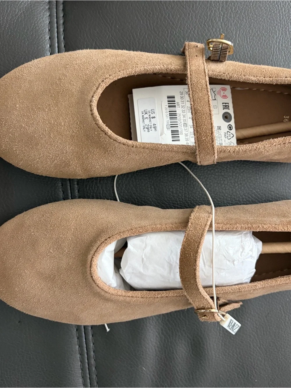 Zara Women’s Camel Mary Jane Flats with Buckle
